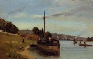 péniches au roche guyon 1865 Camille Pissarro Peinture à l'huile